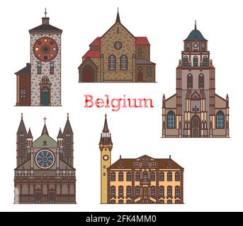 Belgien Wahrzeichen und Reise Architektur Gebäude, Vektor antiken Monumenten und Sehenswürdigkeiten. Belgien Kirchen des Heiligen Gummerus Gummaruskerk in Flan Stock Vektor