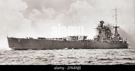 HMS Nelson, Flaggschiff der Heimatflotte bei Ausbruch des Zweiten Weltkriegs. Stockfoto