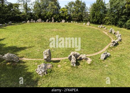 Die Rollright Stones, Warwickshire UK - dieser zeremonielle Kreis aus über 70 stehenden Steinen wurde um 2500 v. Chr. errichtet und ist als die Männer des Königs bekannt Stockfoto