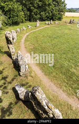 Die Rollright Stones, Warwickshire UK - dieser zeremonielle Kreis aus über 70 stehenden Steinen wurde um 2500 v. Chr. errichtet und ist als die Männer des Königs bekannt Stockfoto