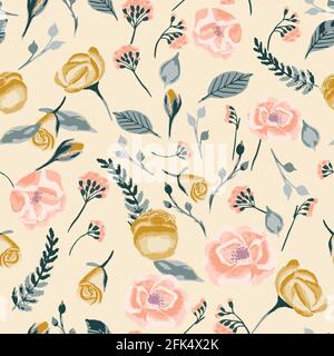 Schönes nahtloses Muster im Vintage-Stil mit Blumen. Stock Vektor