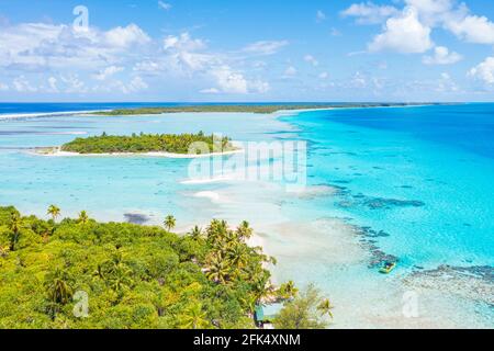 Steigender Meeresspiegel und Konzept des Klimawandels Foto Französisch-Polynesien. Die globale Erwärmung und der Anstieg des Meeresspiegels sind eine Bedrohung für Fakarava, Rangiroa und ITS Stockfoto