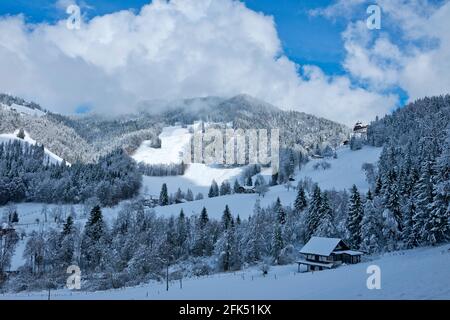 Schweiz, Waadt, Waadt, hiver, Winter, neige, Schnee, Souloup, Vallon de Villard, montagnes, Berge, Berge, Maisons, Häuser, Häuser *** Loc Stockfoto