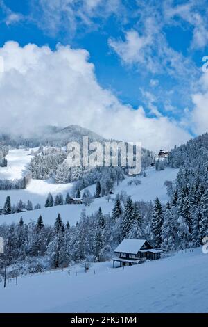 Schweiz, Waadt, Waadt, hiver, Winter, neige, Schnee, Souloup, Vallon de Villard, montagnes, Berge, Berge, Maisons, Häuser, Häuser *** Loc Stockfoto