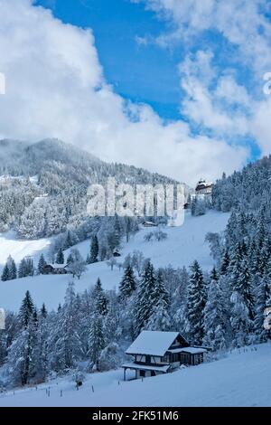 Schweiz, Waadt, Waadt, hiver, Winter, neige, Schnee, Souloup, Vallon de Villard, montagnes, Berge, Berge, Maisons, Häuser, Häuser *** Loc Stockfoto