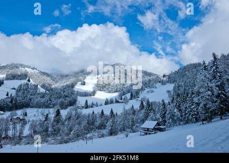 Schweiz, Waadt, Waadt, hiver, Winter, neige, Schnee, Souloup, Vallon de Villard, montagnes, Berge, Berge, Maisons, Häuser, Häuser *** Loc Stockfoto