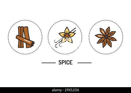 Gewürz Farbe Linie Symbole Konzept. Vektorgrafik. Stock Vektor