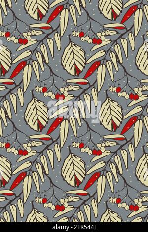 Herbst Vektor nahtloses Muster. Skizze Tintenbürste Hand gezeichnet fallende Blätter, Esche, Espe. Eleganter Orient-Stil Stock Vektor
