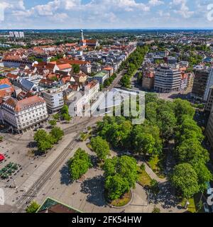 Blick auf die Innenstadt von Augsburg Stockfoto