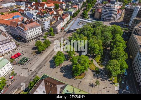 Blick auf die Innenstadt von Augsburg Stockfoto