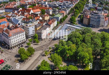 Blick auf die Innenstadt von Augsburg Stockfoto