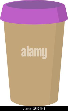 Einfacher Papierbecher mit violettem Deckel, isolierte Vektorgrafik. Stock Vektor
