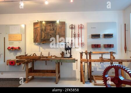 Schauraum im Bergbaumuseum Achthal in der Gemeinde Teisendorf - Werkstatt Stockfoto