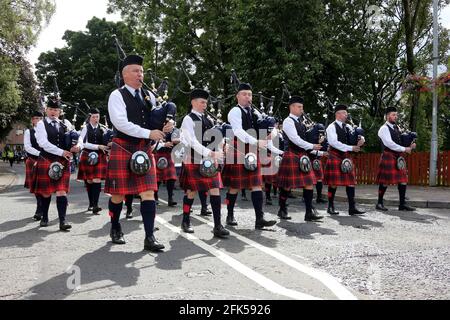 Scottish Pipe Band bei Cumnock Highland Games, Ayrshire, Schottland, Großbritannien 21 Aug 2016 Stockfoto