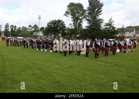 Scottish Pipe Band bei Cumnock Highland Games, Ayrshire, Schottland, Großbritannien 21 Aug 2016 Stockfoto