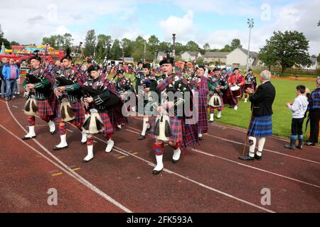 Scottish Pipe Band bei Cumnock Highland Games, Ayrshire, Schottland, Großbritannien 21 Aug 2016 Stockfoto