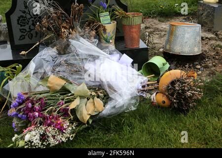 Drongon Cemetery, Ayrshire, Schottland, Großbritannien. Wo Gräber verwüstet wurden Stockfoto