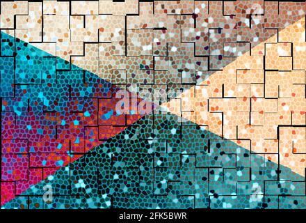 3D-Bild. Farbiger Hintergrund. Abstraktion. Hintergrund aus Mosaik. 3D-Rendering. Stockfoto