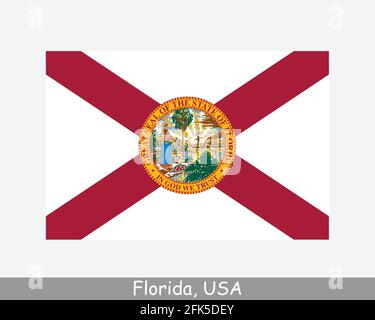 Florida USA Staatsflagge. Flagge von FL, USA isoliert auf weißem Hintergrund. Vereinigte Staaten, Amerika, American, Vereinigte Staaten von Amerika, US-Bundesstaat. Vektor-Abb. Stock Vektor