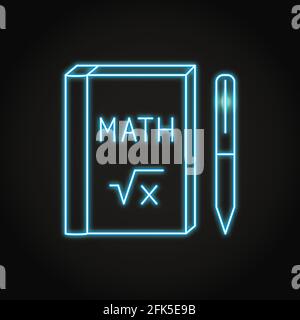 Neon-Mathematik-Buch-Ikone im Linienstil. Lernsymbol Mathematik. Vektorgrafik. Stock Vektor