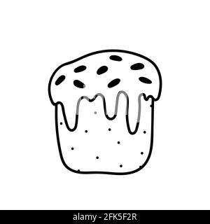 Festliche Oster-Kuchen-Doodle. Handgezeichnete Vektorgrafik. Süßes Gebäck mit Glasur und Mandeln. Perfekt für Karten, Einladungen, Dekorationen. Stock Vektor