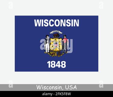 Wisconsin USA Staatsflagge. Flagge VON WI, USA isoliert auf weißem Hintergrund. Vereinigte Staaten, Amerika, American, Vereinigte Staaten von Amerika, US-Bundesstaat. Vektor i Stock Vektor