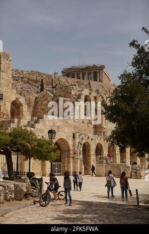 herodes atticus Theater und Akropolis Stockfoto