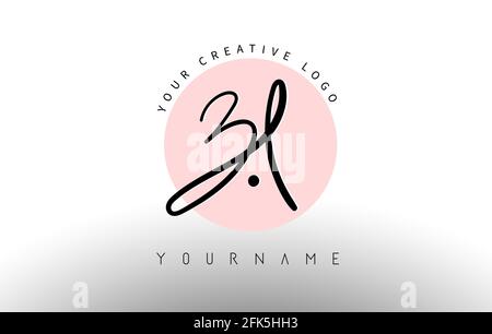 Handgeschriebene Buchstaben BL b l Logo mit abgerundetem Schriftzug und rosa Kreishintergrund. Creative Stempel Vektor Illustration mit Buchstaben B und L. Stock Vektor