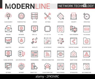 Netzwerktechnologie rot schwarz umrandet Linie Symbole Vektor-Illustration Stock Vektor