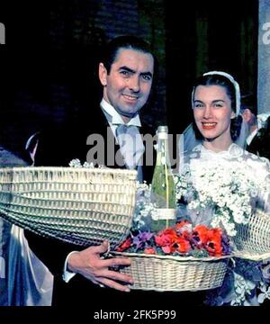 TYRONE POWER (1914-1958) der amerikanische Filmschauspieler heiratet die mexikanische Schauspielerin Linda Christian am 27. Januar 1949 in Rom Stockfoto