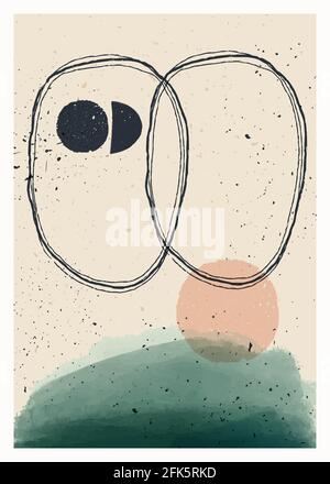 Abstraktes, minimalistisches Poster. Skandinavische abstrakte geometrische Komposition für die Wanddekoration. Vektor handbemalte Illustration Stock Vektor