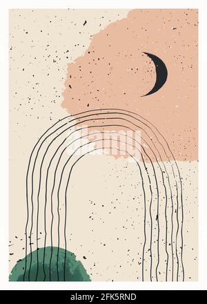 Abstraktes, minimalistisches Poster. Skandinavische abstrakte geometrische Komposition für die Wanddekoration. Vektor handbemalte Illustration Stock Vektor