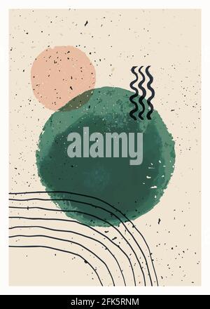 Abstraktes, minimalistisches Poster. Skandinavische abstrakte geometrische Komposition für die Wanddekoration. Vektor handbemalte Illustration Stock Vektor