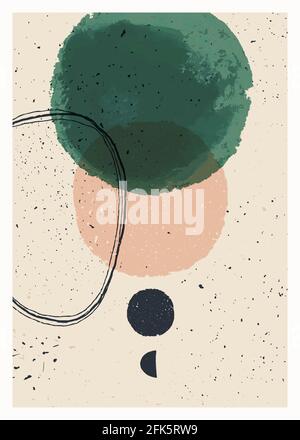 Abstraktes, minimalistisches Poster. Skandinavische abstrakte geometrische Komposition für die Wanddekoration. Vektor handbemalte Illustration Stock Vektor