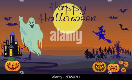 Halloween Vektorgrafik. Hintergrund für Banner oder Flyer im Urlaub. Platz für Ihre Beschriftung kopieren. Stock Vektor