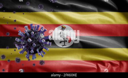 3D, ugandische Flagge winken und Coronavirus 2019 NCoV Konzept. Asienausbruch in Uganda, Coronaviren Influenza als gefährliche Grippestandfälle wie ein Pandem Stockfoto