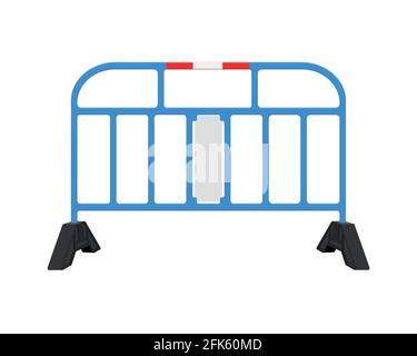 Verkehrsbarriere. Blaues Straßenhindernis auf weißem Hintergrund isoliert. Warnschild unter Baubeginn. Sicherheit am Arbeitsplatz. Vektorgrafik Cartoon-Illustration. Stock Vektor