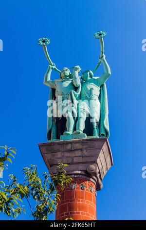 KOPENHAGEN, DÄNEMARK - 26. AUGUST 2016: Lur-Gebläse-Statue auf dem Rathausplatz in Kopenhagen, Dänemark Stockfoto