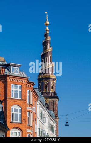 Turm der Kirche unseres Erlösers in Kopenhagen, Dänemark Stockfoto