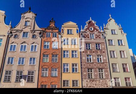 Alte Häuser auf dem Long Market (Dlugi Targ) Platz in Danzig, Polen. Stockfoto