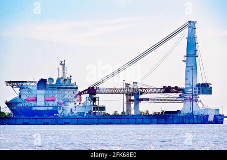 Nor Goliath, ein Offshore-Versorgungsschiff, wird am 22. April 2021 in Pascagoula, Mississippi. Das Schiff wurde 2009 gebaut. Stockfoto