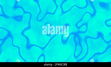 Flüssige blaue abgerundete Formen sehen aus wie Zellteilung auf helltürkisfarbenem Hintergrund. Abstrakt lebendige Illustration Muster Hintergrund und chaotische Textur Stockfoto