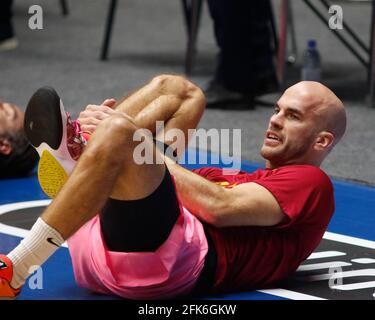 Sankt Petersburg, Russland. April 2021. Nick Calathes (99) aus Barcelona wurde während des 2020/2021 Turkish Airlines Euroleague Playoffs Game 3 zwischen Zenit Saint Petersburg und Barcelona in der Sibur Arena gesehen. (Endergebnis; Zenit Saint Petersburg 70:78 Barcelona). Kredit: SOPA Images Limited/Alamy Live Nachrichten Stockfoto