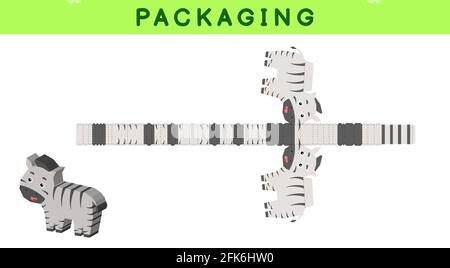 Party Favour Box gestanzte Zebra-Design für Süßigkeiten, Süßigkeiten, kleine Geschenke, Bäckerei. Paketvorlage, tolles Design für jeden Zweck, Geburtstage, Baby Sho Stock Vektor