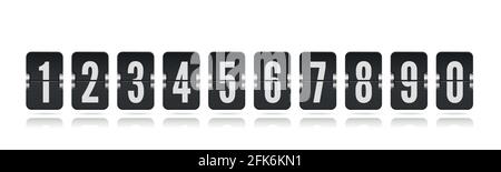 Eine Linie Vektor-Anzeigetafel Zahlen mit schwebenden Reflexionen für Schwarz Countdown-Timer oder Kalender auf Weiß isoliert Stock Vektor