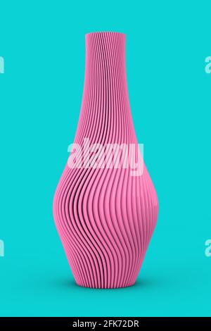 Abstraktes modernes Pink Wave Shape Wase im Duotone Style auf blauem Hintergrund. 3d-Rendering Stockfoto