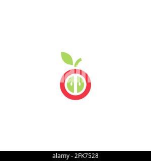Roter stilisierter Apfel mit Blattsymbol. Flaches Piktogramm isoliert auf Weiß. Vektorgrafik. Logo für gesunde Lebensmittel. Stock Vektor