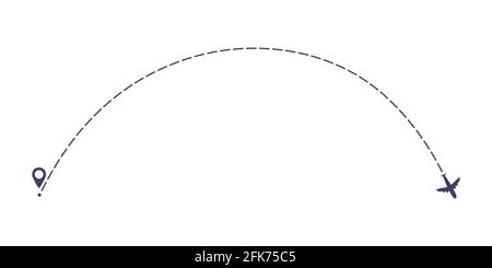 Flugzeug gestrichelte Linie Weg flach Stil Design Vektor-Illustration isoliert auf weißem Hintergrund. Stock Vektor