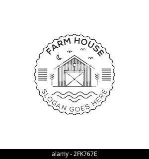 Farm House Logo Design Illustration. Landschaftsvektor für Natur Bauernhof Produkte. Umriss Logo Symbol Vektor Illustration. Stock Vektor