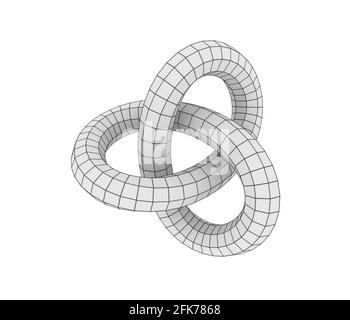 Abstrakte geometrische Form mit Trefoil-Knoten. 3D-Rendering. Polygonales Drahtmodell mit Infinity-Schleife Stockfoto